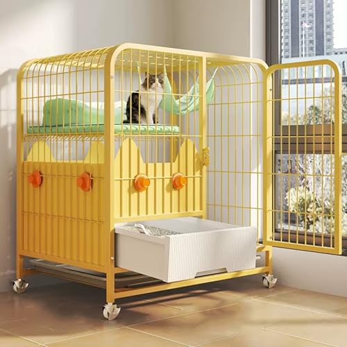 2/3-stöckiger Katzenkäfig, Katzengehege mit Katzentoilette und Rad, DIY-Katzenlaufstall mit Hängematte, Rampenleitern und Spritzwassergeschützter Katzenstreu-Abschirmung (Color : Giallo, Size : 31x2 von YUGXTH