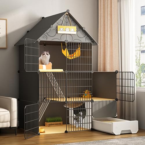 Großer Katzenkäfig mit Katzentoilette, Katzengehege mit 2/3 Ebenen, DIY-Katzenlaufstall, Haustierlaufstall mit Dichtem Metalldraht, Katzenhaus, für 1-3 Katzen ( Size : A-43.7*19.3*55.9"/111*49*142cm ) Großer Katzenkäfig mit Katzentoilette, Katzengehege mit 2/3 Ebenen, DIY-Katzenlaufstall, Haustierlaufstall mit Dichtem Metalldraht, Katzenhaus, für 1-3 Katzen ( Size : A-43.7*19.3*55.9"/111*49*142cm ) von YUGXTH
