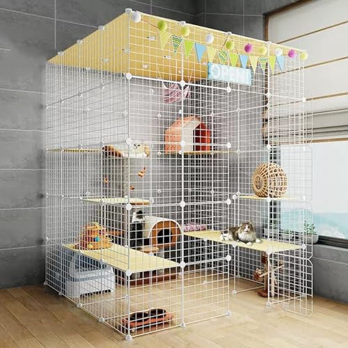 Katzenkäfig-Laufstall, Haustierkäfige für Katzen, DIY-Katzenlaufstall, Große 2/3-stöckige Katzengehege, Metalldrahtgitterkäfig, Großer Übungsbereich, Leicht zu Reinigen (Color : White A, Size : 58x5 von YUGXTH