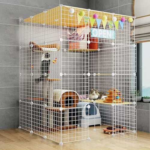 Katzenkäfig-Laufstall, Haustierkäfige für Katzen, DIY-Katzenlaufstall, Große 2/3-stöckige Katzengehege, Metalldrahtgitterkäfig, Großer Übungsbereich, Leicht zu Reinigen (Color : White B, Size : 44x4 Katzenkäfig-Laufstall, Haustierkäfige für Katzen, DIY-Katzenlaufstall, Große 2/3-stöckige Katzengehege, Metalldrahtgitterkäfig, Großer Übungsbereich, Leicht zu Reinigen (Color : White B, Size : 44x4 von YUGXTH