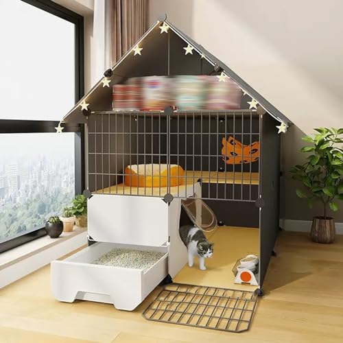 YUGXTH Katzenkäfig mit Katzentoilette, DIY-Katzenlaufstall mit Aufbewahrungsregal, Katzengehege für Den Innenbereich mit Leitern, Abnehmbare Metalldrahthütten, Separate Toilette ( Size : 29.5*29.5*43" von YUGXTH