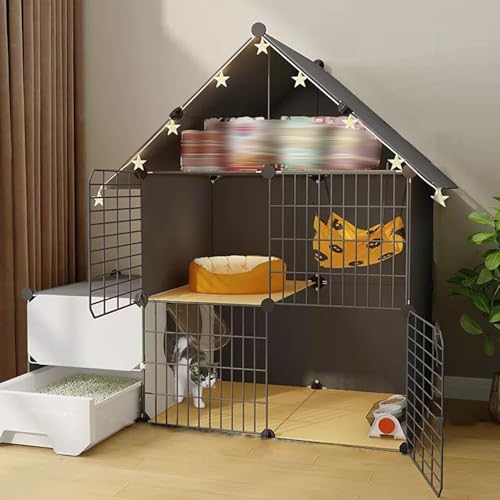 YUGXTH Katzenkäfig mit Katzentoilette, DIY-Katzenlaufstall mit Aufbewahrungsregal, Katzengehege für Den Innenbereich mit Leitern, Abnehmbare Metalldrahthütten, Separate Toilette ( Size : 43*15.4*43"/1 von YUGXTH