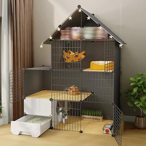 YUGXTH Katzenkäfig mit Katzentoilette, DIY-Katzenlaufstall mit Aufbewahrungsregal, Katzengehege für Den Innenbereich mit Leitern, Abnehmbare Metalldrahthütten, Separate Toilette ( Size : 43*15.4*57"/1 von YUGXTH