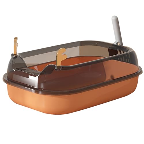 Halbgeschlossene Cat Litter Tray,Gebogene Hohe Seite,Filterpedal,Glatter Boden Für Einfache Reinigung,Mit Hängendem Streuschaufel,51x36x17cm (orange) von YUHANG