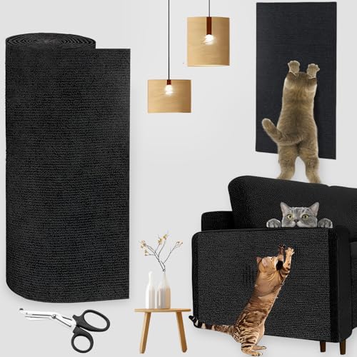 YUJUVI 300cmx40cm Katze Kratzmatte Selbstklebend Kratzbretter Kratzschutz Sofa Katze Trimmbare Kratzmatte Katzen DIY Kratzbrett Weiß für Katzen Bäume Wand Möbel und Couch Schutz (Schwarz) von YUJUVI