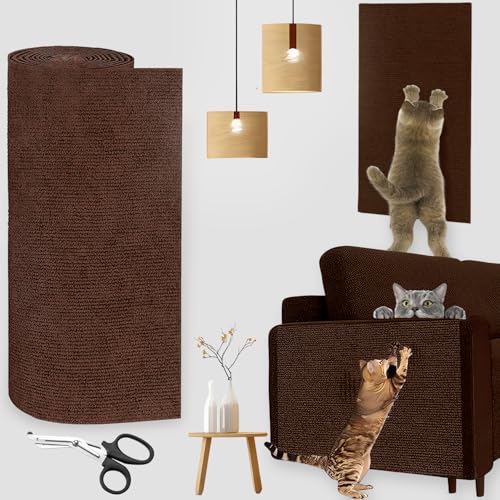 YUJUVI 300mx40cm Katze Kratzmatte Selbstklebend Kratzbretter Kratzschutz Sofa Katze Trimmbare Kratzmatte Katzen DIY Kratzbrett Katze Braun für Katze Bäume Katze Wand Möbel und Couch Schutz von YUJUVI