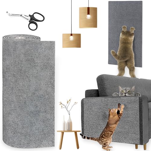YUJUVI 300mx40cm Katze Kratzmatte Selbstklebend Kratzbretter Kratzschutz Sofa Katze Trimmbare Kratzmatte Katzen DIY Kratzbrett Katze Grau für Katze Bäume Katze Wand Möbel und Couch Schutz von YUJUVI
