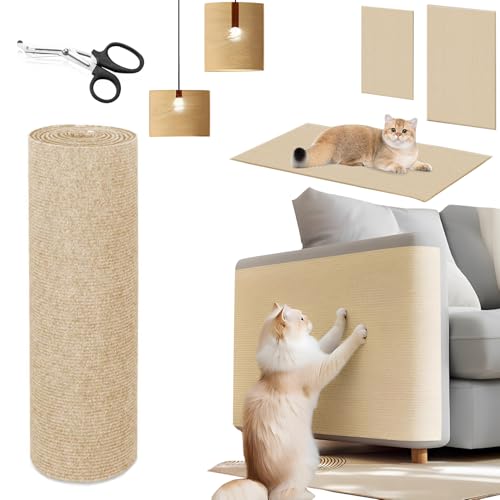 YUJUVI 300mx40cm Katze Kratzmatte Selbstklebend Kratzbretter Kratzschutz Sofa Katze Trimmbare Kratzmatte Katzen DIY Kratzbrett Katze Khaki für Katze Bäume Katze Wand Möbel und Couch Schutz von YUJUVI