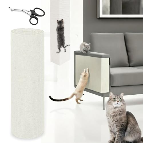 YUJUVI 300mx40cm Katze Kratzmatte Selbstklebend Kratzbretter Kratzschutz Sofa Katze Trimmbare Kratzmatte Katzen DIY Kratzbrett Katze Weiß für Katze Bäume Katze Wand Möbel und Couch Schutz von YUJUVI