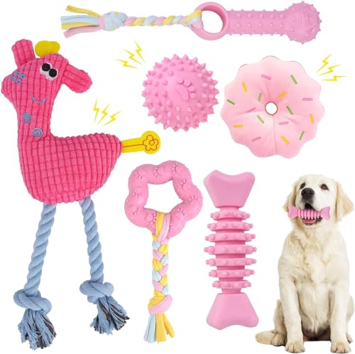 Welpenspielzeug zum Zahnen, weich und langlebig, 6er-Pack, Kauspielzeug für kleine und mittelgroße Hunde, geeignet für 2–8 Monate, Welpen, Zahnreinigung und Mundgesundheitsschutz (Rosa, 6 Stück) von YUKOOY