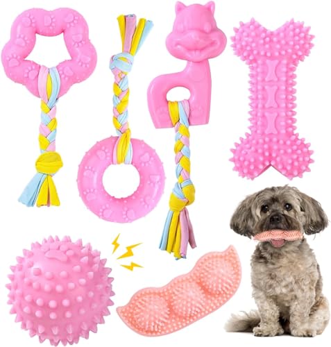 YUKOOY Welpenspielzeug, Kauspielzeug für zahnende kleine Hunde, Quietschspielzeug, weich und langlebig, zum Reinigen der Zähne und schützt die Mundgesundheit, Rosa, 6 Stück YUKOOY Welpenspielzeug, Kauspielzeug für zahnende kleine Hunde, Quietschspielzeug, weich und langlebig, zum Reinigen der Zähne und schützt die Mundgesundheit, Rosa, 6 Stück von YUKOOY