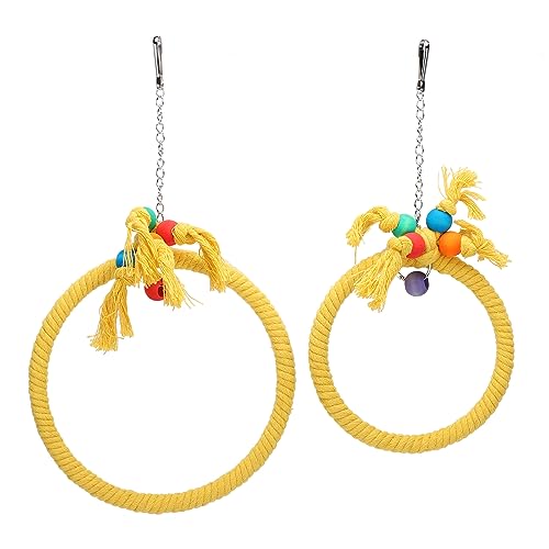 Papagei Schwung Hanging Ring Klettern Kaut Baumwollseil Haustier Spielzeug Bird Bucke Kletterkäfigzubehör (Gelb) von YULEESIYIP