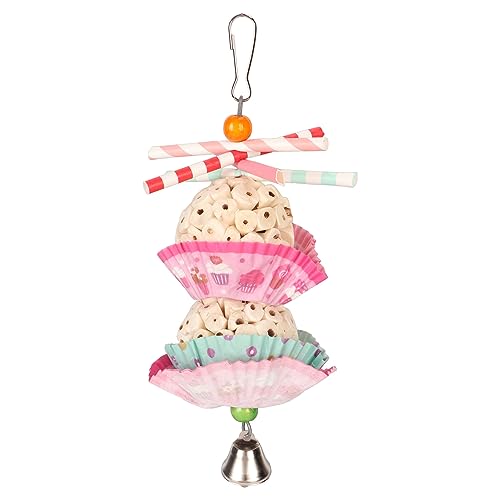 YULEESIYIP Kuchen Vogel Futtersuche Spielzeug Weiche Sichere Erleichterung Papagei Kauen Nymphensittich Wellensittich Spielen Bunte Papier Pflanze Wurzeln Log Sola Holz (Double Ball String) von YULEESIYIP