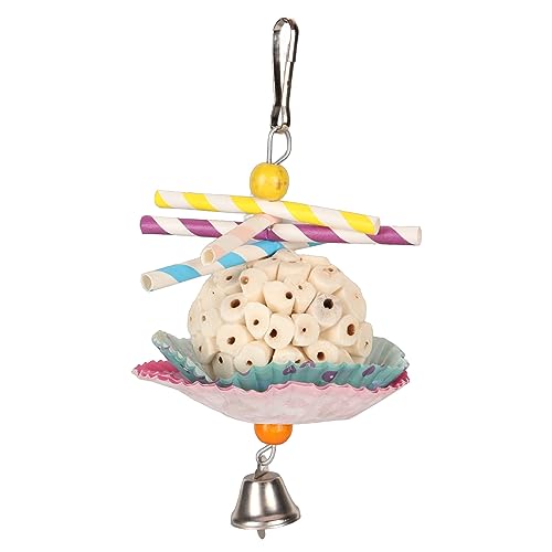 YULEESIYIP Kuchen Vogel Futtersuche Spielzeug Weiche Sichere Erleichterung Papagei Kauen Nymphensittich Wellensittich Spielen Bunte Papier Pflanze Wurzeln Log Sola Holz (Single Ball String) von YULEESIYIP