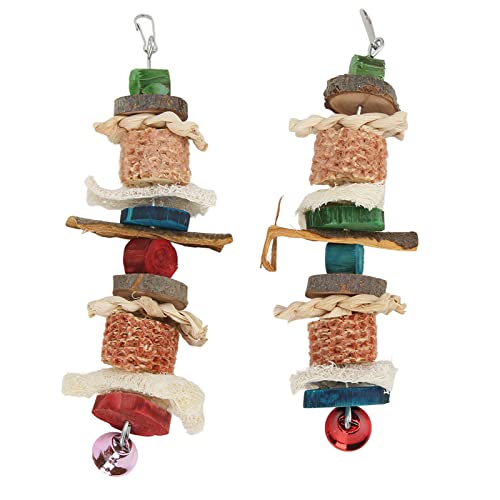 YULEESIYIP Vogelkauspielzeughänge -Papageien -Käfig -Bissspielzeug für kleine bis mittelgroße Vögel farbenfrohe Perlen Loofah Nüsse Stämme (Type 2) von YULEESIYIP