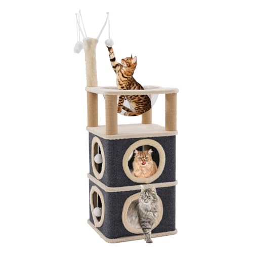Katzenhaus, Katzenbetten für Indoor-Katzen, Große Katzenhöhle Katzenwürfel 2 Schicht mit 4 Kratzstämmen, Stabiler Katzenbaum Kletterturm mit Weltraumkapselbett und Flauschiger Ball, Katzen-Sitzstange Katzenhaus, Katzenbetten für Indoor-Katzen, Große Katzenhöhle Katzenwürfel 2 Schicht mit 4 Kratzstämmen, Stabiler Katzenbaum Kletterturm mit Weltraumkapselbett und Flauschiger Ball, Katzen-Sitzstange von YULEYU
