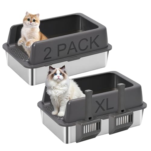 Katzentoilette aus Edelstahl, offen, große Katzentoilette für große Katzen, 61 x 40,6 x 24,9 cm (L x B x H), Metall-Katzentoilette, hohe Seite, einfache Reinigung, inklusive Schaufel, Dunkelgrau, 2 Katzentoilette aus Edelstahl, offen, große Katzentoilette für große Katzen, 61 x 40,6 x 24,9 cm (L x B x H), Metall-Katzentoilette, hohe Seite, einfache Reinigung, inklusive Schaufel, Dunkelgrau, 2 von YULEYU