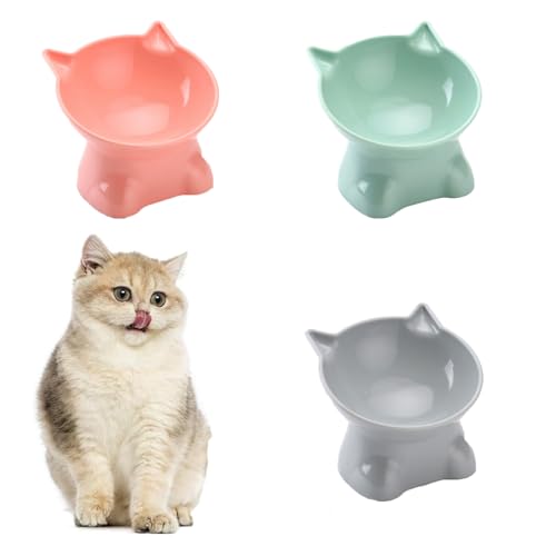 3 Stück Katzennapf, Futternapf Katze, Katzennapf Erhöht, Katzen Futternapf, Lebensmittelqualität Kunststoff, Je Eine Für Blaugrau, Pink Und Grün, Schützen Sie Die Gesundheit Von Haustieren von YULIAO