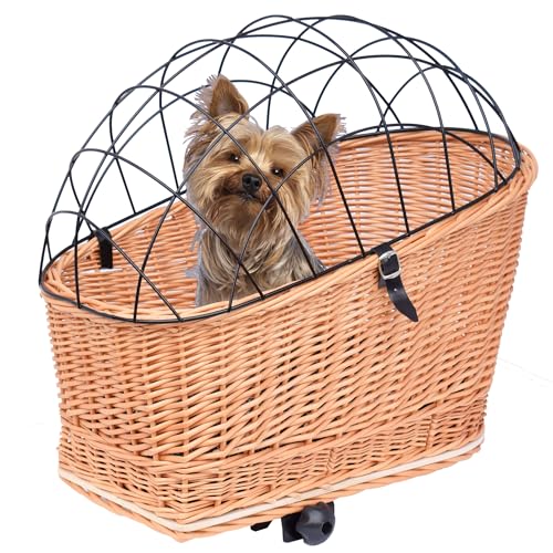 Hundefahrradkorb für Gepäckträger aus Weide mit Gitter und Kissen XL und L (L) Hundefahrradkorb für Gepäckträger aus Weide mit Gitter und Kissen XL und L (L) von YULKA