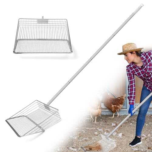YUMEKA 25,4 cm große Hühnerkotschaufel, 3-in-1 abnehmbares Werkzeug (91,4 bis 160 cm), Edelstahl-Stallschaufel, Kotschaufel für Hühnerstall-Zubehör, Metallstreuschaufel, von YUMEKA