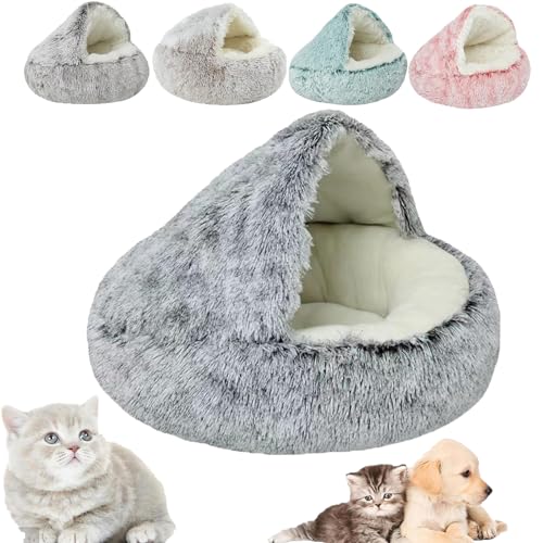 Cozy Cocoon Pet Bed For Dogs, Fidofaves Cozy Nook Bed, Covered Cozy Pet Plush Bed, Winter Pet Plush Bed, Cozy Nook Pet Bed for Dogs, Winter Pet Beds for Indoor Cats & Dog beds (40cm,Gray-long) von YUNCUIMU