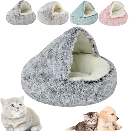 Cozy Cocoon Pet Bed For Dogs, Fidofaves Cozy Nook Bed, Covered Cozy Pet Plush Bed, Winter Pet Plush Bed, Cozy Nook Pet Bed for Dogs, Winter Pet Beds for Indoor Cats & Dog beds (40cm,Gray-short) von YUNCUIMU