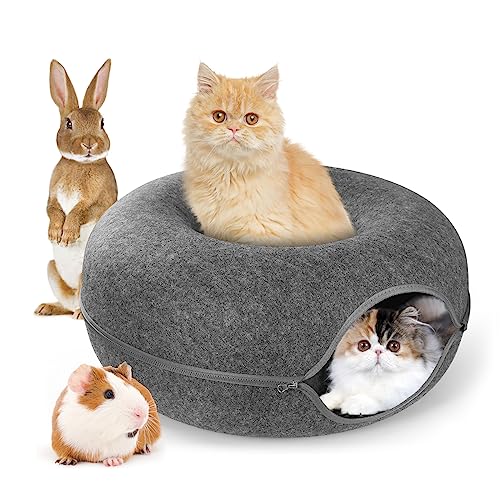 YUNLAN Katzentunnelbett, Katzenhöhle Bett, Indoor Katzentunnel & Katzenspielzeug, Abnehmbares und Waschbares Vierjahreszeiten-Universal-Katzenbett (Dunkelgrau) von YUNLAN