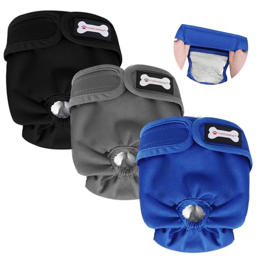 3er-Pack Windeln für Hündinnen, Wiederverwendbare Windeln für läufige Hündinnen, hochsaugfähige Hundewindeln für Hündinnen bei Inkontinenz mit verstellbaren (SCHWARZ/GRAU/BLAU, L, stück, 3) 3er-Pack Windeln für Hündinnen, Wiederverwendbare Windeln für läufige Hündinnen, hochsaugfähige Hundewindeln für Hündinnen bei Inkontinenz mit verstellbaren (SCHWARZ/GRAU/BLAU, L, stück, 3) von YUNXANIW