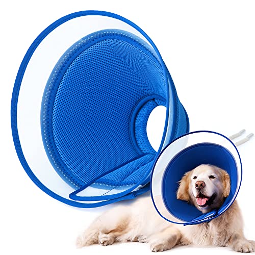 Halskrause Hund Leckschutz, Weich Schutzhalsband Kegelhalsbänder Verstellbar Genesungshalsband, Atmungsaktive Haustier Elisabethanischer, Hundehalskrause, Leckschutz Hund (M, Blue) von YUNXANIW