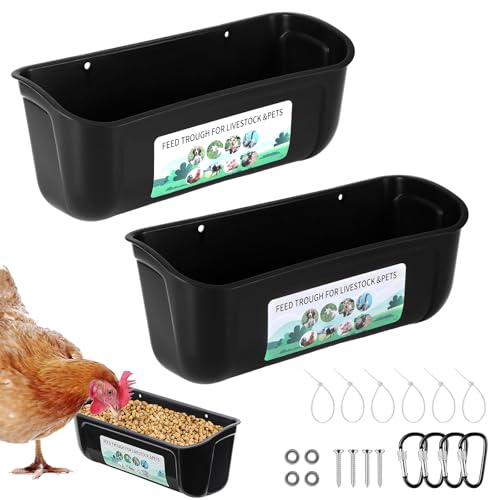 2 Stück Zaun-Futterspender Hühnerfuttertrog, Geflügel-Futterstation mit Clips, hängender Zaun-Futterspender für Geflügel, schwarzer Kunststoff-Futterbehälter für Geflügel, Vieh, für Nutztiere, Ziegen 2 Stück Zaun-Futterspender Hühnerfuttertrog, Geflügel-Futterstation mit Clips, hängender Zaun-Futterspender für Geflügel, schwarzer Kunststoff-Futterbehälter für Geflügel, Vieh, für Nutztiere, Ziegen von YUNYODA