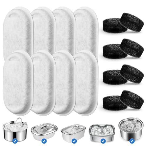 YUNYODA 8 PCS Katzenbrunnenfilter mit 8 Schaumstofffiltern, Katzenbrunnen-Ersatzfilter mit 3-lagigem Filtersystem für 2 L Katzentrinkbrunnen von YUNYODA