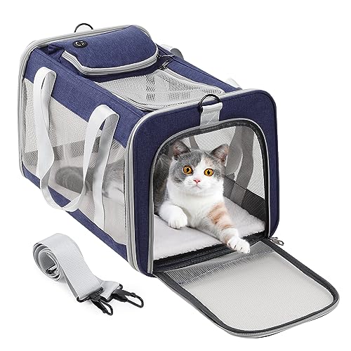 YUOCT Transporttasche für Katzen/Hunde, Abnehmbarer Schultergurt, waschbar, faltbar, atmungsaktiv, für Katzen, Kätzchen, kleine Hunde, Kaninchen, Haustiere (Blau) von YUOCT