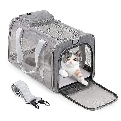 YUOCT Transporttasche für Katzen/Hunde, Abnehmbarer Schultergurt, waschbar, faltbar, atmungsaktiv, für Katzen, Kätzchen, kleine Hunde, Kaninchen, Haustiere (Grau) von YUOCT