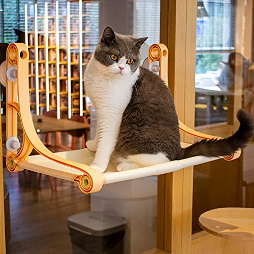 YUR Platzsparende Katzen-Fenster-Sitzstange mit 2 Verwendungsmöglichkeiten, sichere Katzen-Fenster-Hängematte, für kleine und große Katzen, montiertes Katzenbett, hält bis zu 22,7 kg von YUR