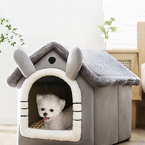 Kleines Hundehaus mit Kissen, gemütliches und warmes Katzenhöhle Bett faltbar, Haustier-Innenhaus, abnehmbar, rutschfestes Hundezimmerbett für Welpen/Kätzchen/Kaninchen von YURRO