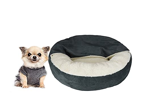Luxuriöses Hundebett mit Kapuze, Winter-Chihuahua-Hundebett, warm, superweich, rechteckig, für große/mittelgroße/kleine, Donut-Haustierbett mit Decke von YURRO
