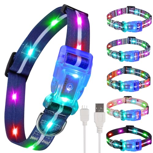 YUSHANG Side Release Schnalle LED Hundehalsband- Einstellbare Nachtlicht Up Hundehalsband-USB wiederaufladbare wasserdichte Hundehalsband Licht (L (Hals:14.17-24.8",Bandbreite:1"), Blau) von YUSHANG