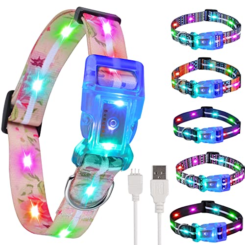 YUSHANG Side Release Schnalle LED Hundehalsband- Einstellbare Nachtlicht Up Hundehalsband-USB wiederaufladbare wasserdichte Hundehalsband Licht (L (Hals:14.17-24.8",Bandbreite:1"), Pinke Rose) von YUSHANG