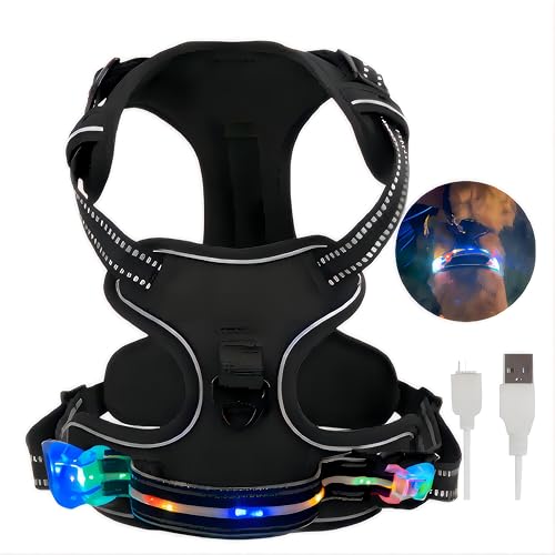 YUSHANG Leuchtendes Hundegeschirr, LED, kein Ziehen, wiederaufladbar, wasserdicht, beleuchtet, für nächtliche Spaziergänge, verstellbar, leuchtende Weste für große Hunde, Schwarz, L YUSHANG Leuchtendes Hundegeschirr, LED, kein Ziehen, wiederaufladbar, wasserdicht, beleuchtet, für nächtliche Spaziergänge, verstellbar, leuchtende Weste für große Hunde, Schwarz, L von YUSHANG