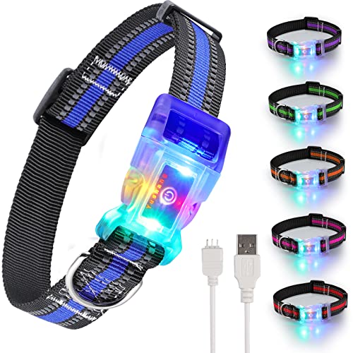 YUSHANG Side Release Schnalle LED Hundehalsband,reflektierende Nachtlicht Up Hundehalsband,USB wiederaufladbare wasserdichte Hundehalsband Licht (L (Hals:14.17-24,8",Bandbreite:1"), Blau RGB) von YUSHANG