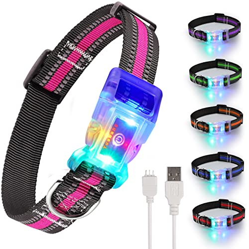 YUSHANG Side Release Schnalle LED Hundehalsband,reflektierende Nachtlicht Up Hundehalsband,USB wiederaufladbare wasserdichte Hundehalsband Licht (L (Hals:14.17-24,8",Bandbreite:1"), Rosenrot) von YUSHANG