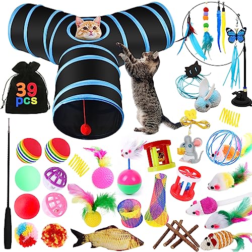 YUTUY 39 Stück Katzenspielzeug mit katzentunnel,Katzenspielzeug Set mit Katzentunnel,Katzenbälle,Katzen Spielzeug,Spielzeugmäuse,Tumbler,Spielzeugmäuse Spielzeug Variety Pack für Kitty von YUTUY