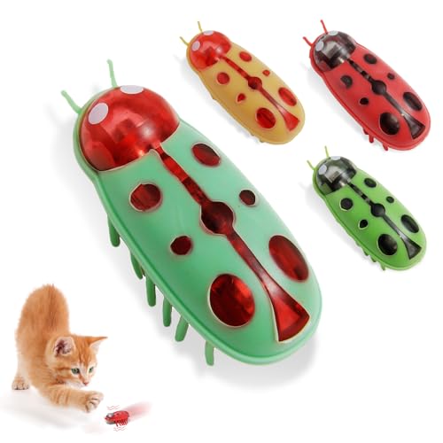 4 Stück Mini Käfer, Käfer Katzenspielzeug Elektrischer KäferKatzenspielzeug Marienkäfer Spielzeug Interaktive Wanze Katzenspielzeug KäferHaustier Lustiges Spielspielzeug für Katzen Kätzchen Training von YUWJOOWEE