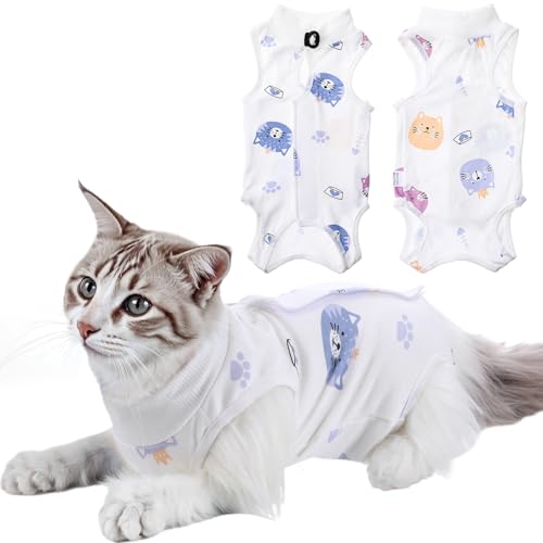 YUXIANLB 1 Stück Katzen Erholungsanzug Chirurgischer Sterilisationsanzug für Kätzchen Atmungsaktiver E Kragen Alternative Pyjama Kleidung für Kätzchen Nach Operationen Weiblich Männlich Bauchwunden von YUXIANLB