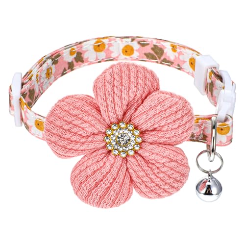 YUXIANLB 1 x kleines Hundehalsband, Welpenhalsband mit Blumendekoration, Rosa, niedliches Haustierhalsband mit Glöckchen, weiche Katze, verstellbare Halsbänder, kleine weibliche Kätzchen, Hunde, Tier von YUXIANLB
