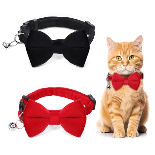 YUXIANLB 2 STK Katzenhalsband Break Away Katzenhalsband Welpenhalsband mit Glöckchen Niedliche Samthalsbänder für Katzen Abnehmbares Katzenhalsbands mit Fliege Glöckchen Kätzchen-Fliegehalsbänder von YUXIANLB