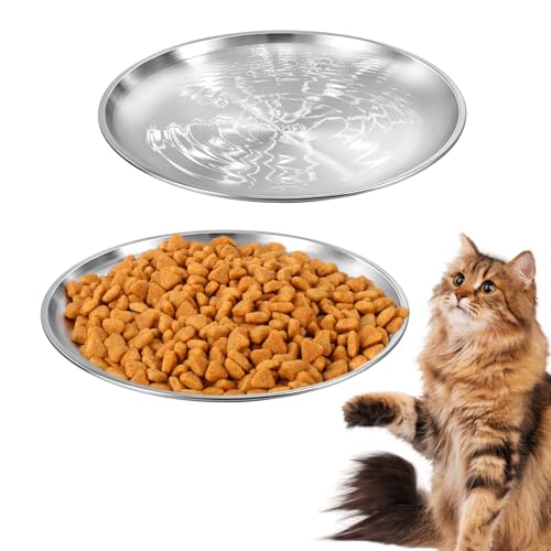 YUXIANLB 2 Stück Edelstahl Katzenschalen Für Futter Wasser Breite Schnurrhaarfreundliche Katzenschalen Set Flache Futterschale Entlastung Der Schnurrhaarmüdigkeit Katzenschalen von YUXIANLB