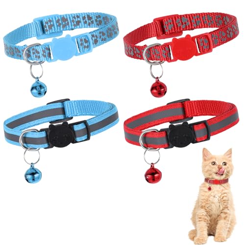 YUXIANLB Katzenhalsband mit Glöckchen, reflektierendes Haustierhalsband mit Sicherheitsschnalle, verstellbares Katzenhalsband mit Leuchtstreifen, niedliches Katzenhalsband, Haustier-Geschenke, 4 Stück YUXIANLB Katzenhalsband mit Glöckchen, reflektierendes Haustierhalsband mit Sicherheitsschnalle, verstellbares Katzenhalsband mit Leuchtstreifen, niedliches Katzenhalsband, Haustier-Geschenke, 4 Stück von YUXIANLB