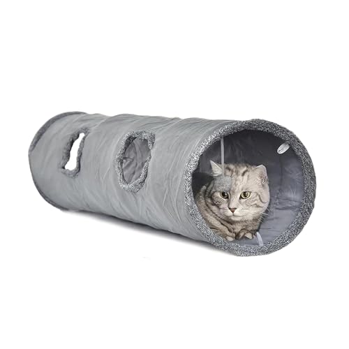 YUYTE Katzentunnel, Spieltunnel Aus Wildleder, Faltbar Rascheltunnel für Kätzchen, Katzenspielzeug mit Ball, für Alle Katzen Kaninchen Welpen und Kleine Tiere (L) von YUYTE