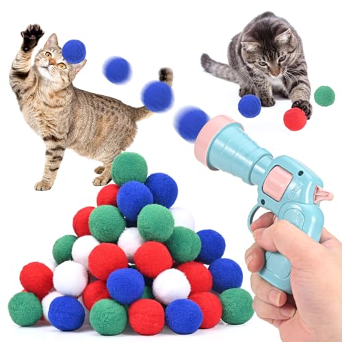 YVCVQKUC Katzenspielzeug, interaktive Spielzeugbälle, interaktives Spielzeug für Katzen, Katzenspielzeugwerfer aus Kunststoff, Katzen- und Hundespielzeug für den Innenbereich mit 50 Bällen von YVCVQKUC